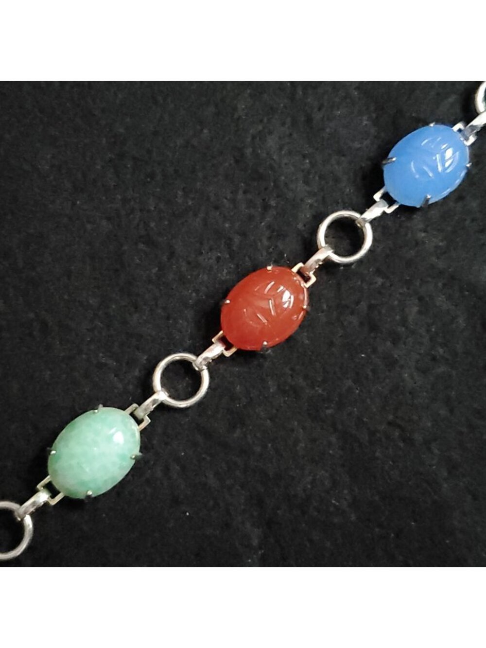 Vintage Scarab Bracelet Silver Tone 7.25"